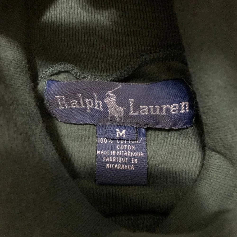 VTG Ralph Lauren Turtleneck Shirt Mens M 100% Cotton Red Pony Logo Hunter Green